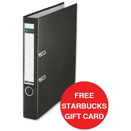 Leitz A4 Mini Lever Arch Files / Plastic / 50mm Spine / Black / Pack of 10 / Offer Includes FREE £5 Starbucks Gift Card