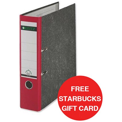Leitz Standard A4 Lever Arch Files / 80mm Spine / Red / Pack of 10 / Offer Includes FREE £5 Starbucks Gift Card