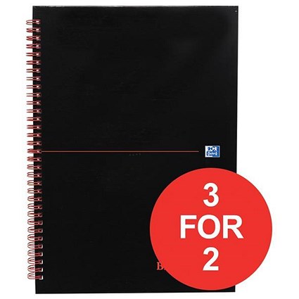 Black n' Red Wirebound Notebook / A4 / Ruled / 140 Pages / Pack of 5 / 3 for the price of 2