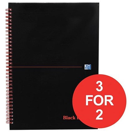 Black n' Red Wirebound Notebook / A4 / Ruled & Perforated / 140 Pages / Pack of 5 / 3 for the price of 2