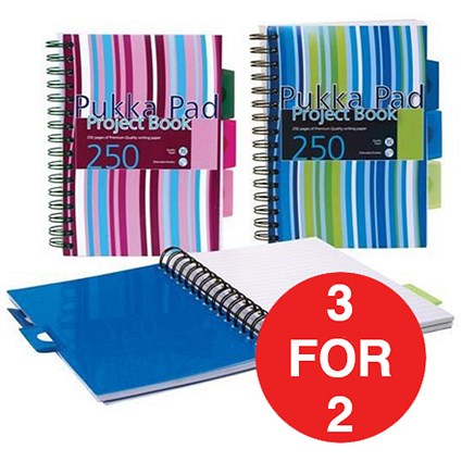 Pukka Pad Wirebound Project Notebook / A5 / Ruled / 250 Pages / 5-Divider / Assorted / Pack of 3 / 3 for the Price of 2