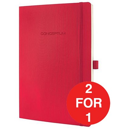 Sigel Conceptum Soft Cover Leather Look Notebook / A4 / Ruled / 194 Pages / Red / Buy One Get One FREE
