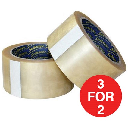Sellotape Case Sealing Tape / Vinyl / 50mmx66m / Clear / Pack of 6 / 3 for the Price of 2