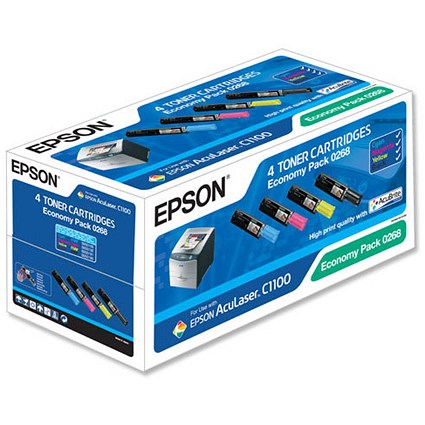 Epson S050268 Laser Toner Cartridge Economy Pack - Black, Cyan, Magenta and Yellow (4 Cartridges)