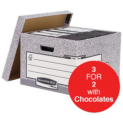 Fellowes Bankers Box System Large Storage Boxes / W380xD430xH287mm / Pack of 10 / 3 for the Price of 2 with FREE Cadbury Hero Bag