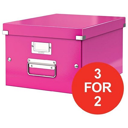 Leitz WOW Click & Store Medium Storage Box / A4 / Pink / 3 for the Price of 2