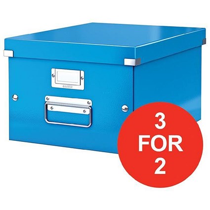 Leitz WOW Click & Store Medium Storage Box / A4 / Blue / 3 for the Price of 2