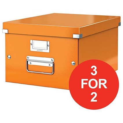Leitz WOW Click & Store Medium Storage Box / A4 / Orange / 3 for the Price of 2