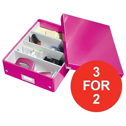 Leitz WOW Click & Store Organiser Box / Medium / Pink / 3 for the Price of 2