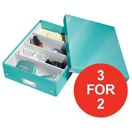 Leitz WOW Click & Store Organiser Box / Medium / Ice Blue / 3 for the Price of 2