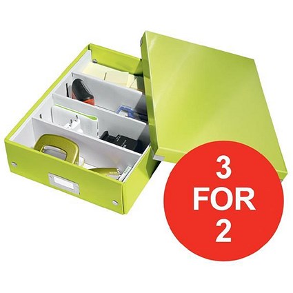 Leitz WOW Click & Store Organiser Box / Medium / Green / 3 for the Price of 2