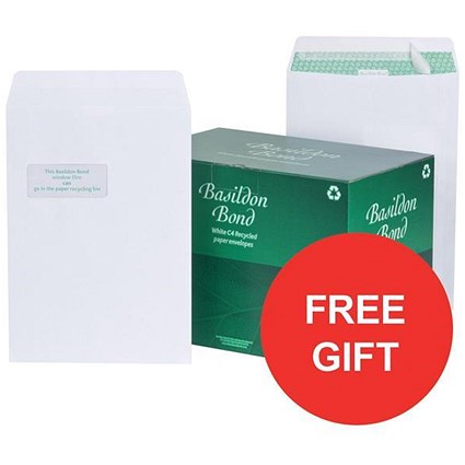 Basildon Bond Recycled C4 Pocket Envelopes / Window / White / Peel & Seal / 120gsm / Pack of 250 / Offer Includes FREE Tetley Fruit and Herbal Tea