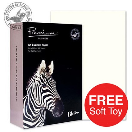 Blake Premium A4 Paper / Wove Finish / High White / 120gsm / 2 Reams (2 x 500 Sheets) / Offer Includes FREE Zebra Soft Toy