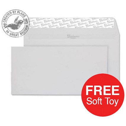 Blake Premium DL Wallet Envelopes / Laid Finish / Diamond White / Peel & Seal / 120gsm / 2 Packs of 500 / Offer Includes FREE Zebra Soft Toy