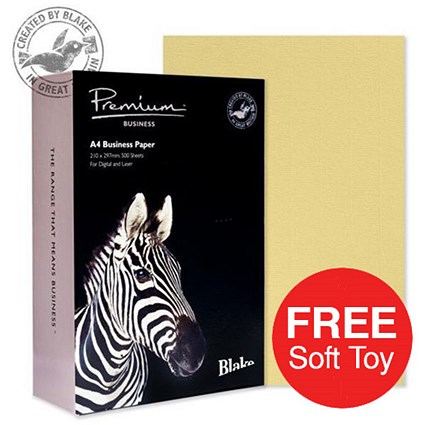 Blake Premium A4 Paper / Vellum / 120gsm / 2 Reams (2 x 500 Sheets) / Offer Includes FREE Zebra Soft Toy
