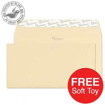 Blake Premium DL Wallet Envelopes / Laid / Vellum / Peel & Seal / 120gsm / 2 Packs of 500 / Offer Includes FREE Zebra Soft Toy