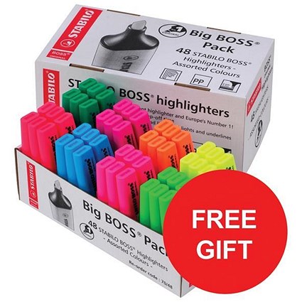 Stabilo Boss Highlighters / 8 Assorted Colours / Pack of 48 / Offer Includes FREE Family Circle biscuits