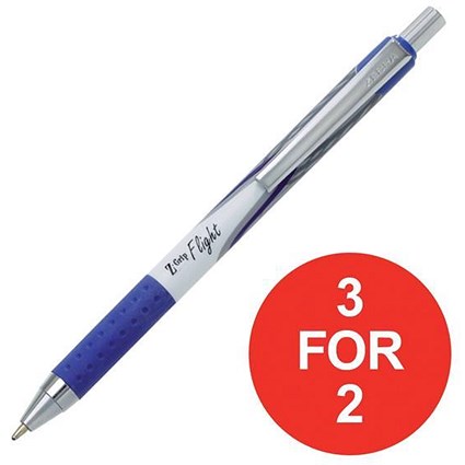 Zebra Z-Grip Flight Ball Pen / Medium / Blue / Pack 12 / 3 for the Price of 2