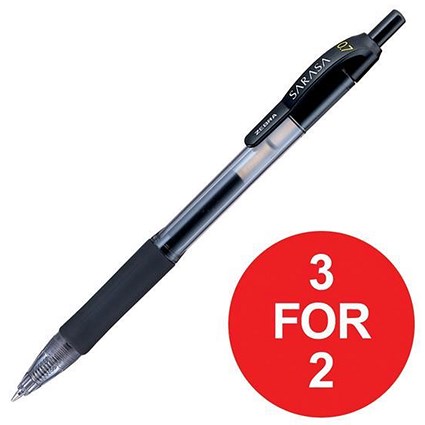 Zebra Sarasa Retractable Rollerball Gel Ink Pen / Medium / Black / Pack of 12 / 3 for the Price of 2