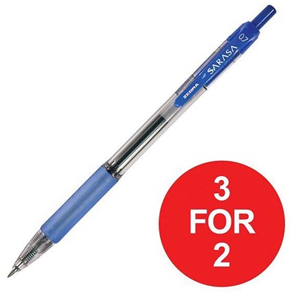 Zebra Sarasa Retractable Rollerball Gel Ink Pen / Medium / Blue / Pack of 12 / 3 for the Price of 2