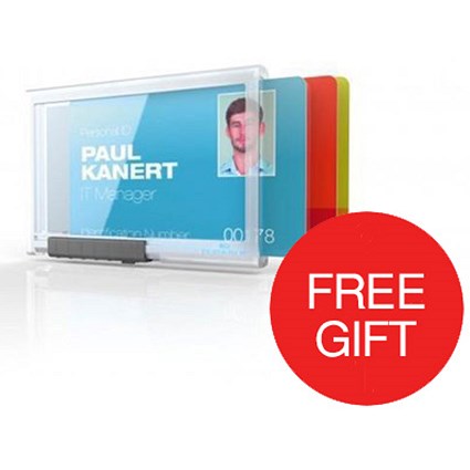 Durable Pushbox Trio Card Holder / 87x54mm / Pack of 10 / Offer Includes FREE Yellow Lanyards