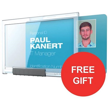 Durable Pushbox Mono Card Holder / 87x54mm / Pack of 10 / Offer Includes FREE Blue Lanyards