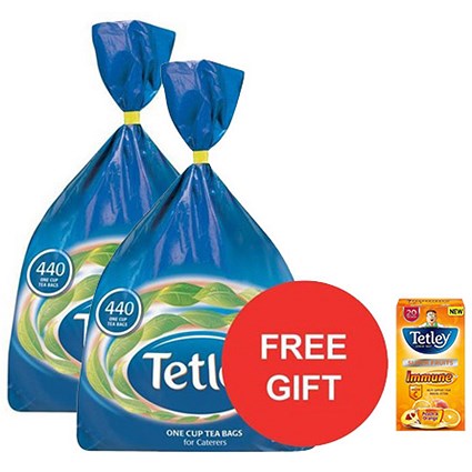 Tetley One Cup Tea Bags / Pack of 440 x 2 / Offer Includes FREE Tea Tetley Towel & Peach & Orange Tea