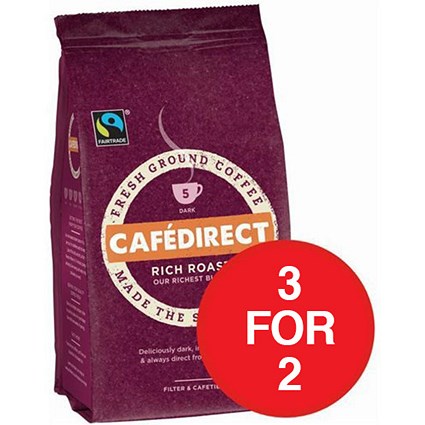 Cafe Direct Fairtrade Ground Coffee / Rich Roast / 227g / 3 for the price of 2
