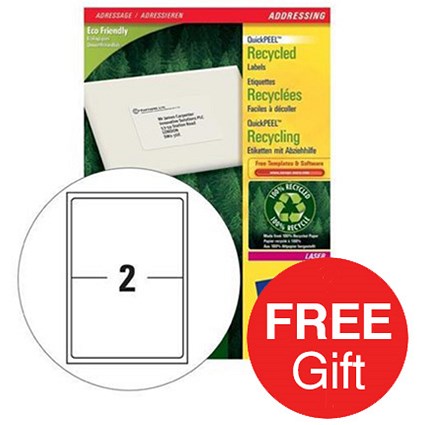 Avery Recycled Laser Addressing Labels / 2 per Sheet / 199.6x143.5mm / White / 200 Labels / Offer Includes FREE Clipper Organic Green Tea