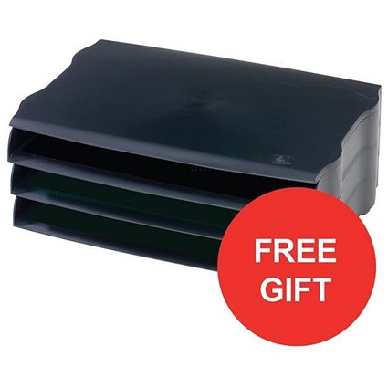 Avery DTR Wide Entry Stackable Letter Tray / Black / Pack of 3 / Offer Includes FREE Clipper Organic Green Tea