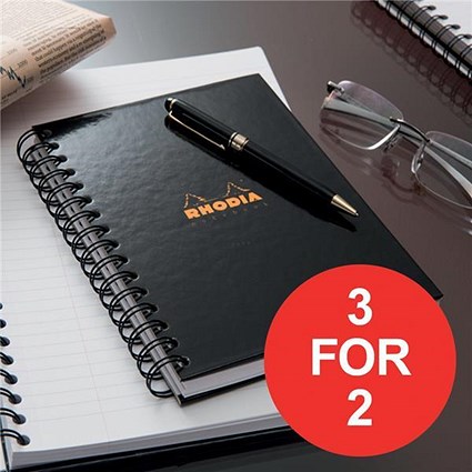 Rhodia Notebook / Hardback / Wirebound / Lined & Margin / A5 / Pack of 3 / 3 for the Price of 2