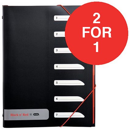 Black n' Red 7-Part Sorter with Tabs x 4 / Polypropylene / Buy One Get One FREE