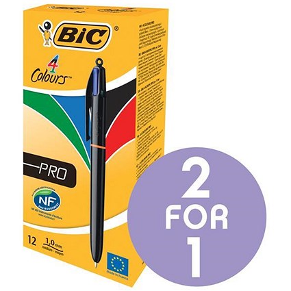 Bic 4-Colour Pro Ball Pen / Blue Black Red Green / Pack of 12 / Buy One Get One FREE