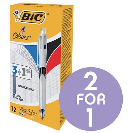 Bic 4 Colour Multifunction Ballpoint Pen with Pencil / Pack of 12 / Buy One Get One FREE