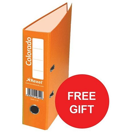Rexel Colorado A4 Lever Arch Files / Plastic / 80mm Spine / Orange / Pack of 10 / Offer Includes FREE Plastic Pockets