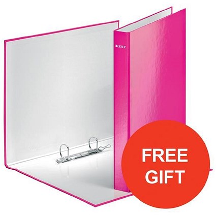 Leitz WOW Ring Binder / 2 D-Ring / 40mm Spine / 25mm Capacity / A4 / Pink / Pack of 10 / Redeem Your FREE Pen Pot