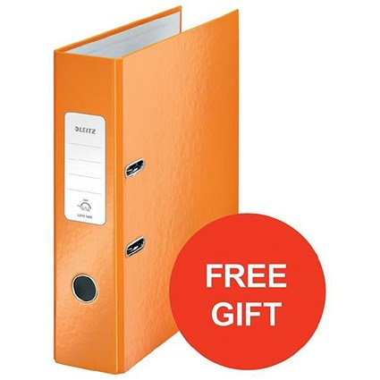 Leitz WOW A4 Lever Arch Files / 80mm Spine / Orange / Pack of 10 / Redeem Your FREE Pen Pot