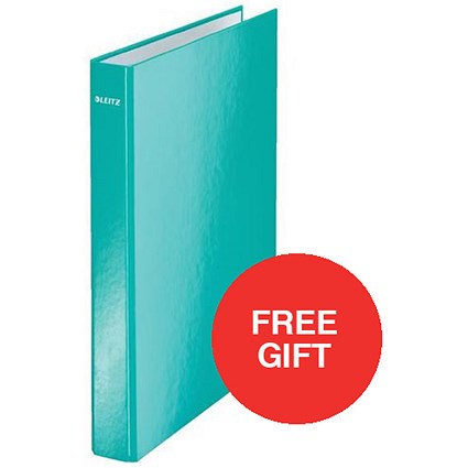 Leitz WOW Ring Binder / 2 D-Ring / 40mm Spine / 25mm Capacity / A4 / Ice Blue / Pack of 10 / Redeem Your FREE Pen Pot