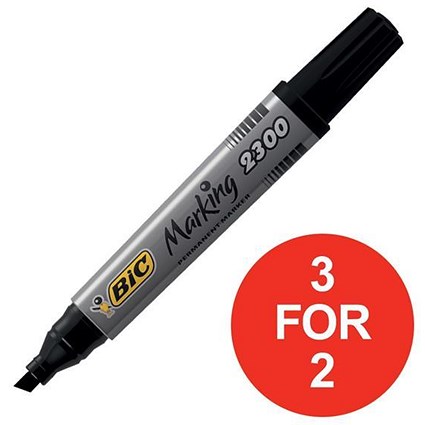 Bic Permanent Marker / Chisel Tip / Black / Pack of 12 / 3 for the Price of 2