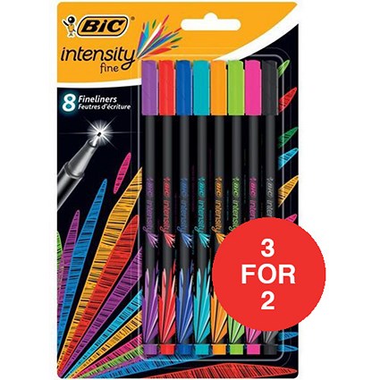 Bic Intensity Fine Writing Felt Pen / Bright Assorted / Pack of 8 / 3 for the Price of 2