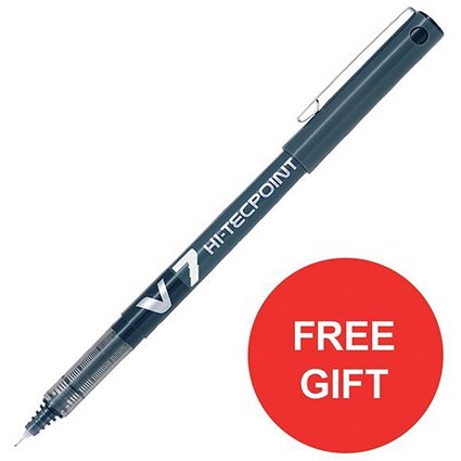 Pilot V7 Rollerball Pen / Needle Tip 0.7mm / Line 0.5mm / Black / Pack of 12 / Offer includes FREE Biscuits