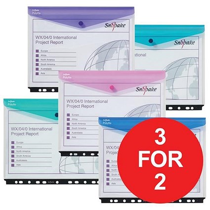 Snopake PolyFile Ring Binder Wallets / High Capacity / A4 Landscape / Assorted / Pack of 5 / 3 for the price of 2