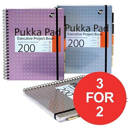 Pukka Pad Project Wirebound Notebook / A4 / 200 Pages / Pack of 3 / 3 for the Price of 2