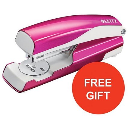 Leitz NeXXt WOW Stapler / 3mm / 30 Sheet Capacity / Pink / Offer Includes FREE Pink Duo Letter Tray