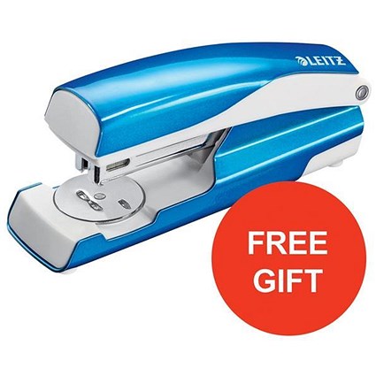 Leitz NeXXt WOW Stapler / 3mm / 30 Sheet Capacity / Blue / Offer Includes FREE Blue Duo Letter Tray