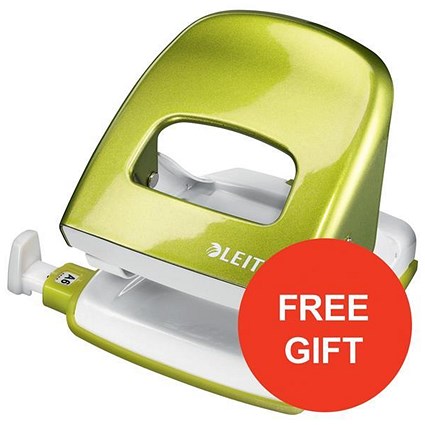Leitz NeXXt WOW Hole Punch / Green / Punch capacity: 30 Sheets / Offer Includes FREE Green Duo Letter Tray