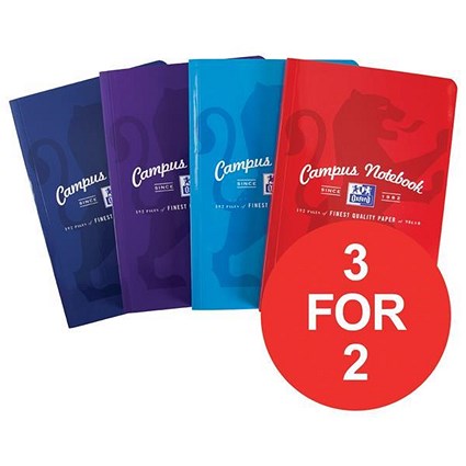 Oxford Campus Soft Cover Wirebound Notebook / B5 / Ruled & Margin / Assorted / Pack of 5 / 3 for the Price of 2