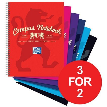 Campus Laminated Card Cover Wirebound Notebook / A4+ / 4 Hole / 140 Pages / Pack of 5 / 3 for the Price of 2