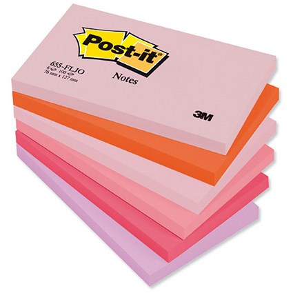 Post-it Colour Notes / 76x127mm / Joyful Palette Rainbow Colours / Pack of 12 x 100 Notes