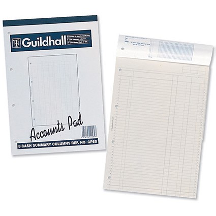 Guildhall Account Pad GP6Z / 6 Cash Columns / Ruled 41 Feint / 60 Leaf